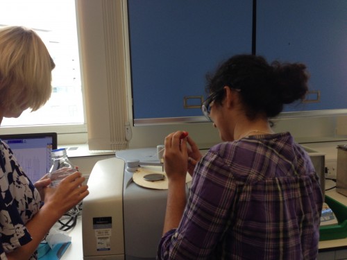 Student prepairing a sample infra red spectroscopy