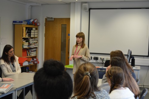 Georgina talking to the German class