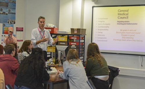 Dr Walton talks to students at St Brendan's