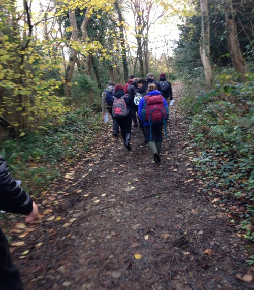 Students walking at Goblin Combe