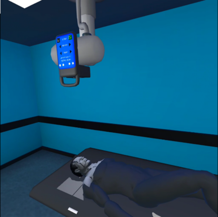 A close-up of the patient and X-ray scanner. 